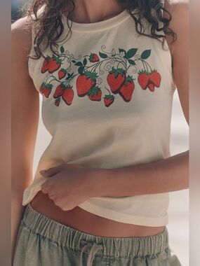 Anthropologie Letluv Strawberry Graphic Tank